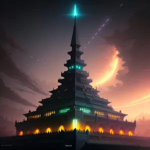 Exquisite Temple Tower Illuminated Against Night Sky