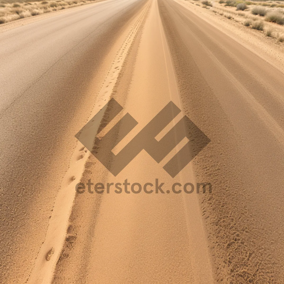 Picture of Endless Desert Road, Earthy Dunes Underneath Wide Sky