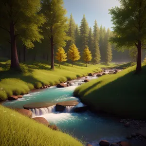 Serene Forest River Amidst Majestic Mountains