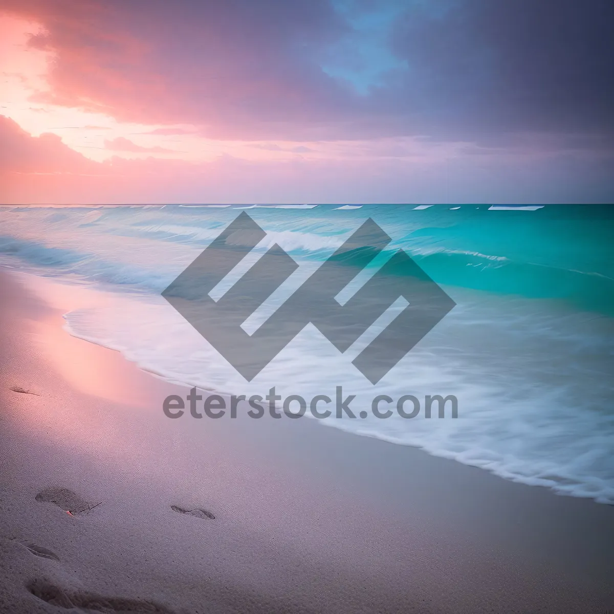 Picture of Summer Bliss: Serene Ocean Beachscape with Golden Sunset