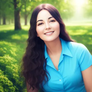 Cheerful brunette lady smiling with gladiolus