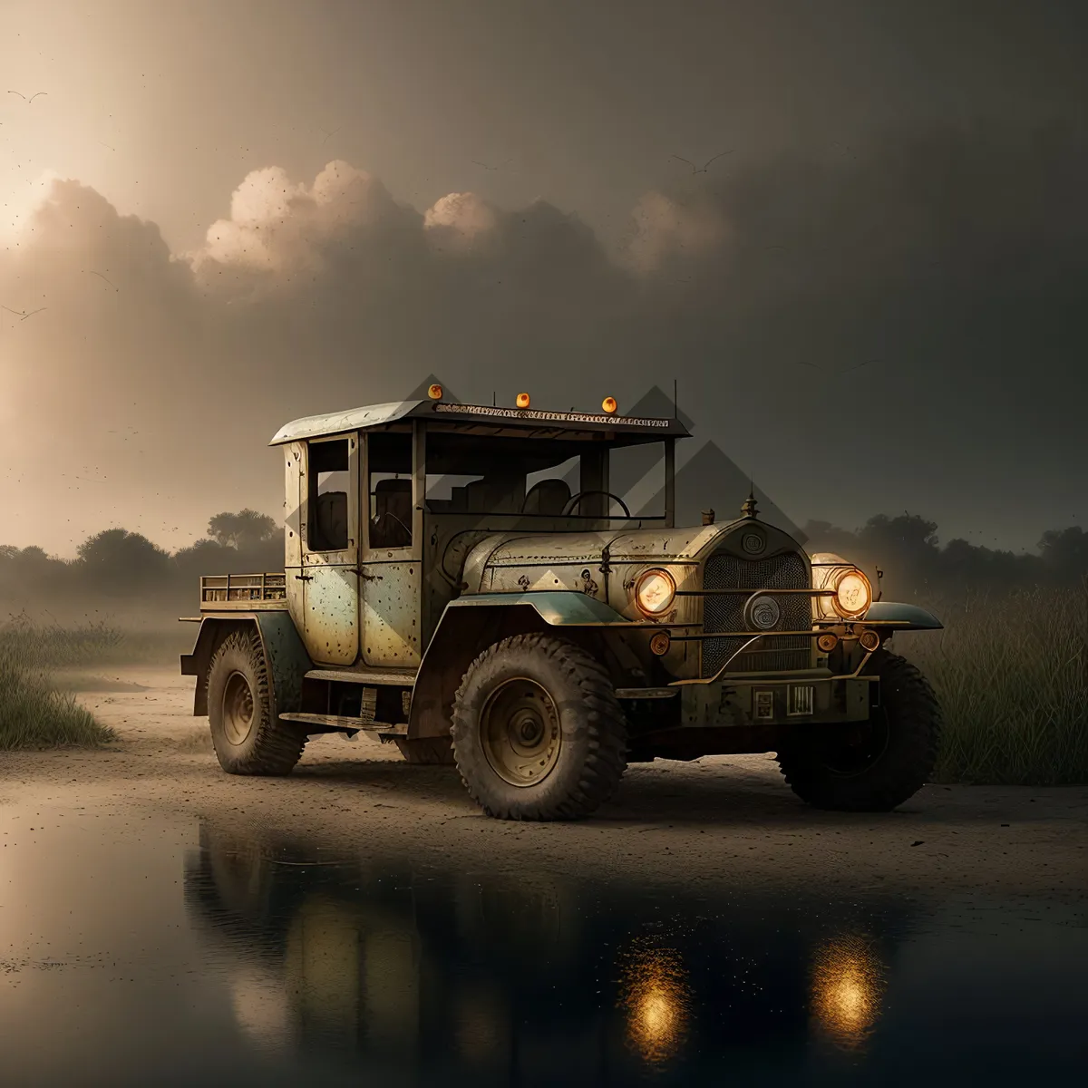 Picture of Multipurpose Military Truck on Snowy Road