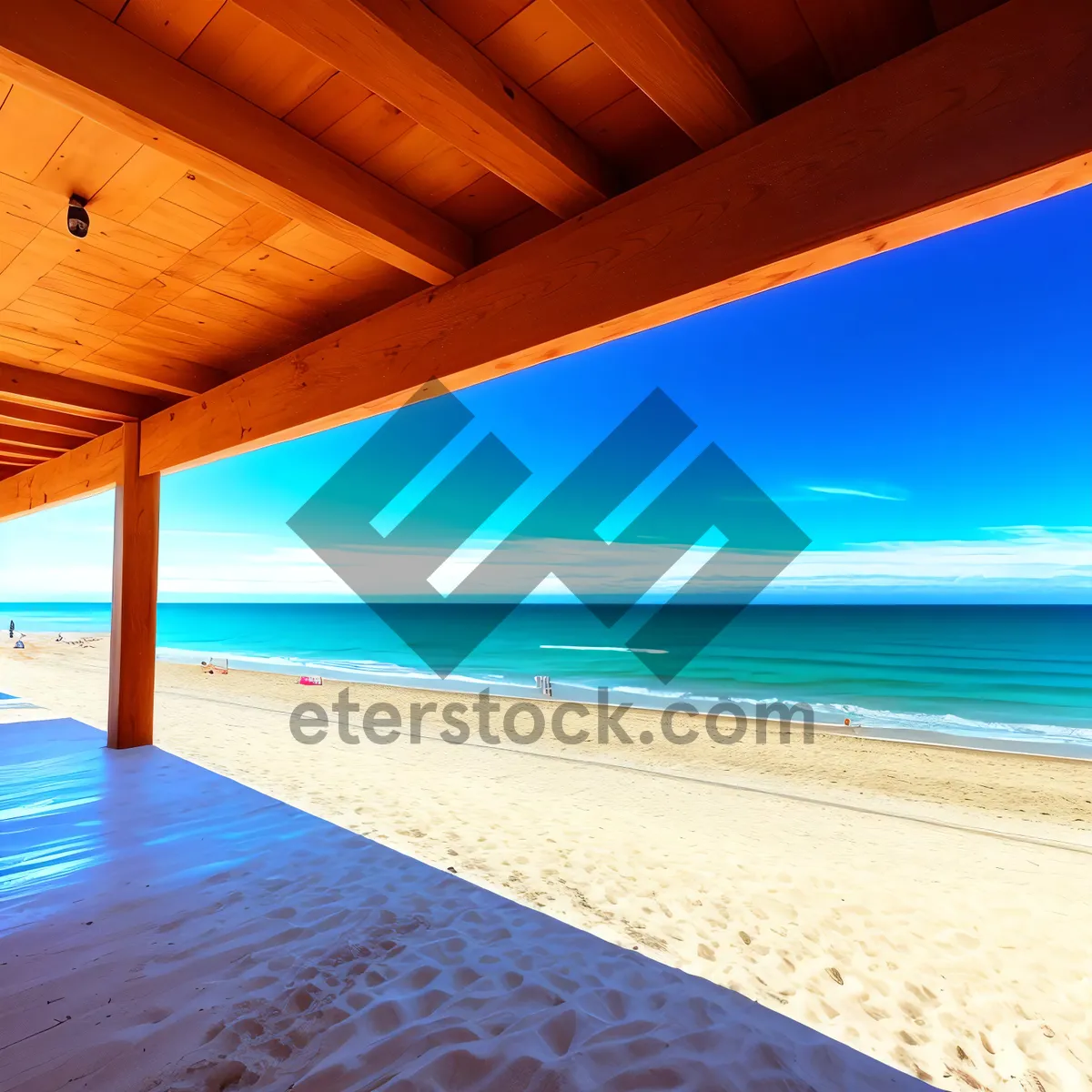 Picture of Sunset Serenity: Idyllic Tropical Beachscape with Calm Waves and Vibrant Sky