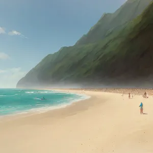 Serene Paradise: Beach, Sun, Turquoise Waters, Palm Trees