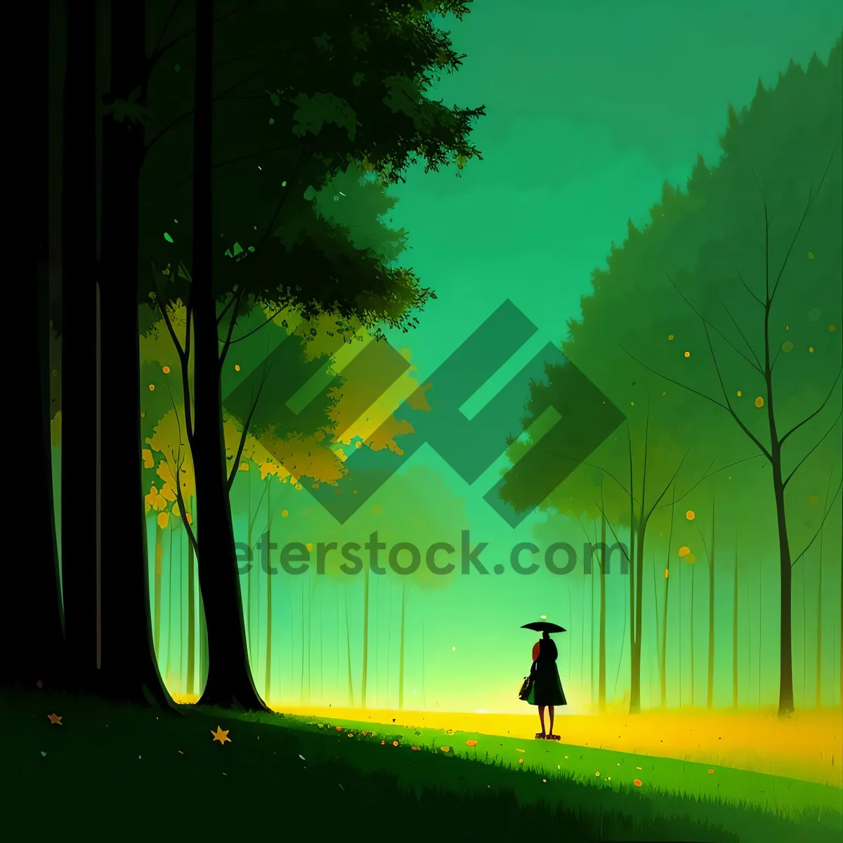 Picture of Golden Summer Skyline with Lush Greenery