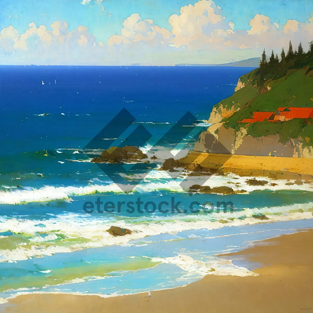 Picture of Serene Coastal Waters under Clear Blue Skies