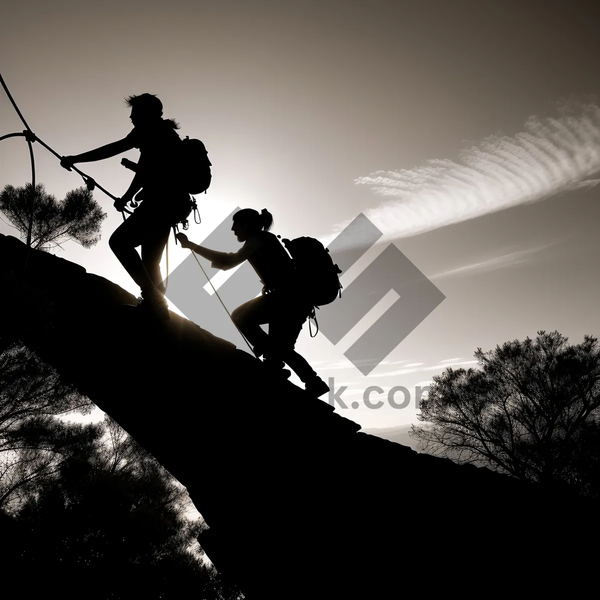 Picture of Sunset Rope Jump Silhouette in Active Outdoor Sport