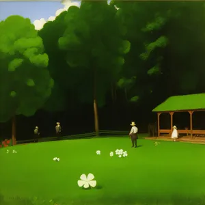 Serene Golf Course Landscape with Flag and Golfer