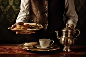 Morning coffee in a hot teapot on table