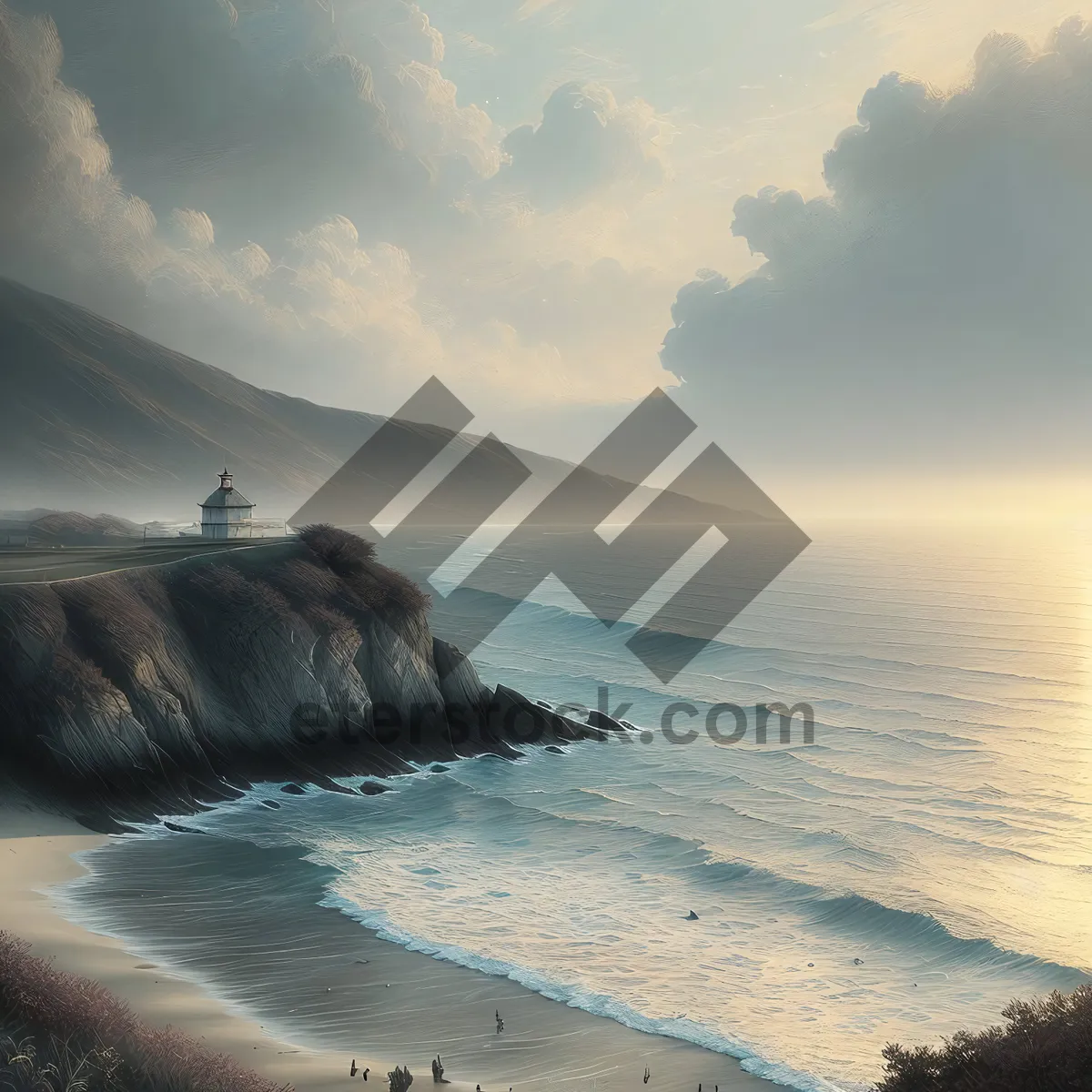 Picture of Sunset Serenity: Majestic Waves Embrace Rocky Coastline