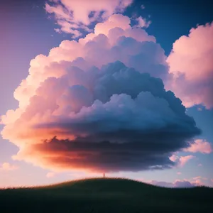 Majestic Summer Sunset with Fluffy Clouds.