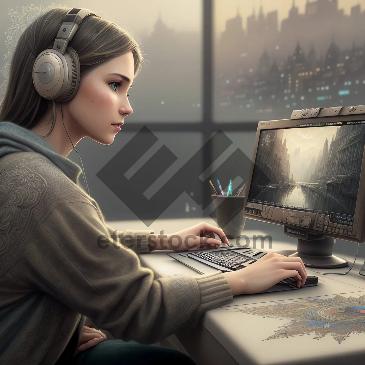 Picture of Professional businesswoman working on laptop at office desk