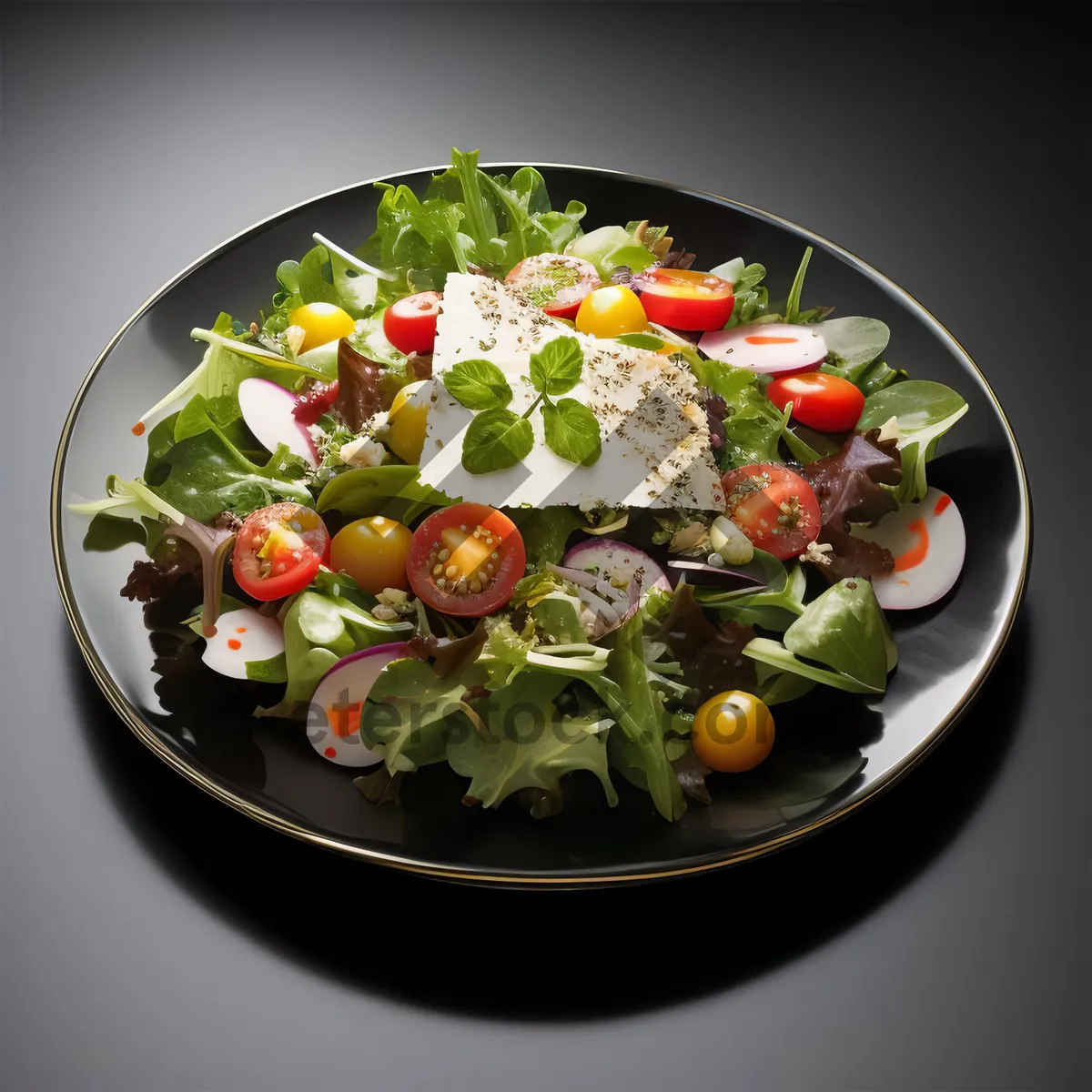 Picture of Fresh salad with variety of vegetables and cheese