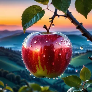 Fresh and Juicy Red Delicious Apple on Tree Branch