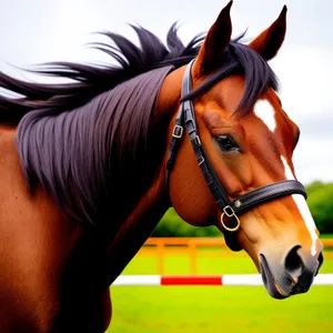 Beautiful Thoroughbred Stallion Grazing in Meadow