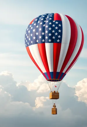 Colorful hot air balloon flying high in the sky