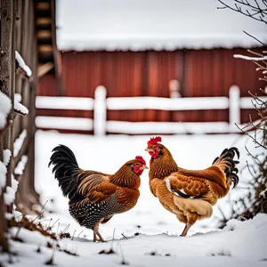 Farmyard Hen with Brown Feathers and Beak