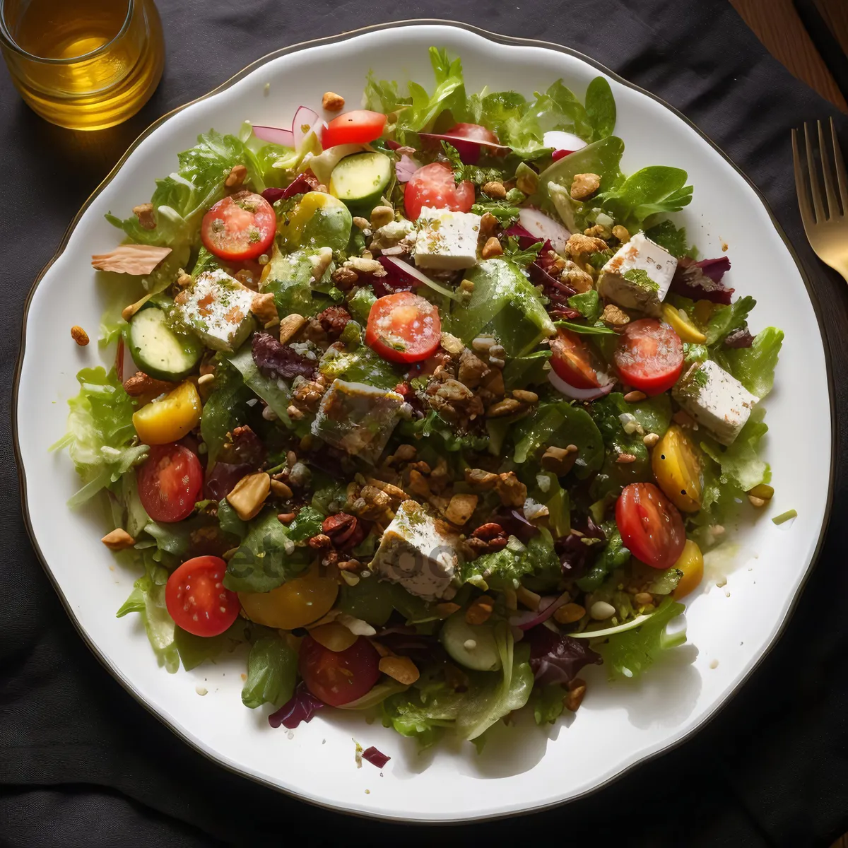 Picture of Healthy Vegetarian Salad with Fresh Vegetables and Olive Oil