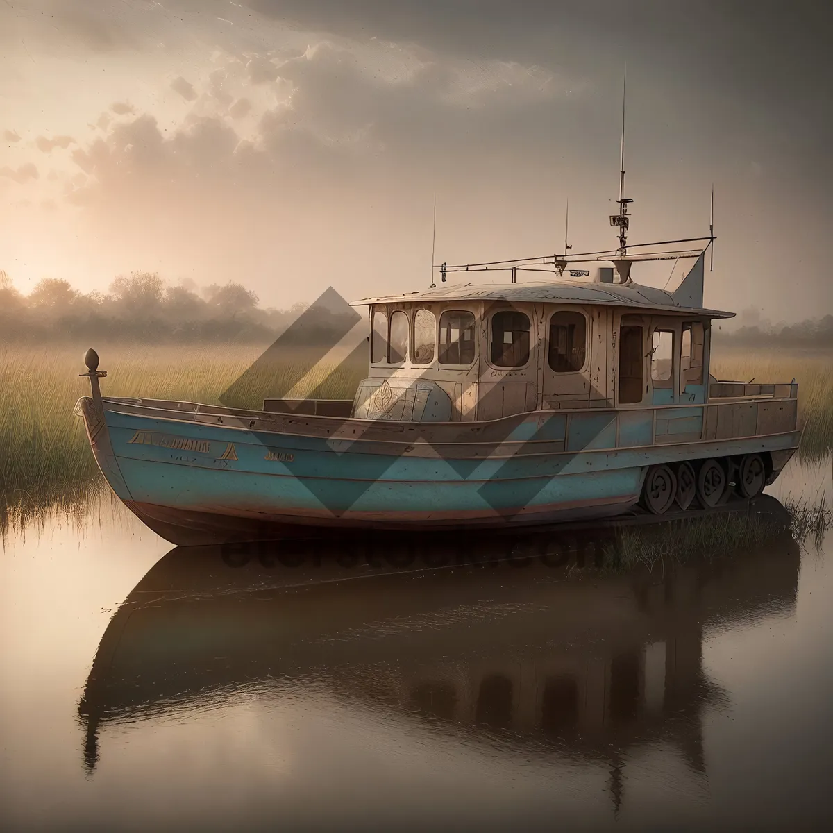 Picture of Coastal Fishing Vessel in Tranquil Ocean