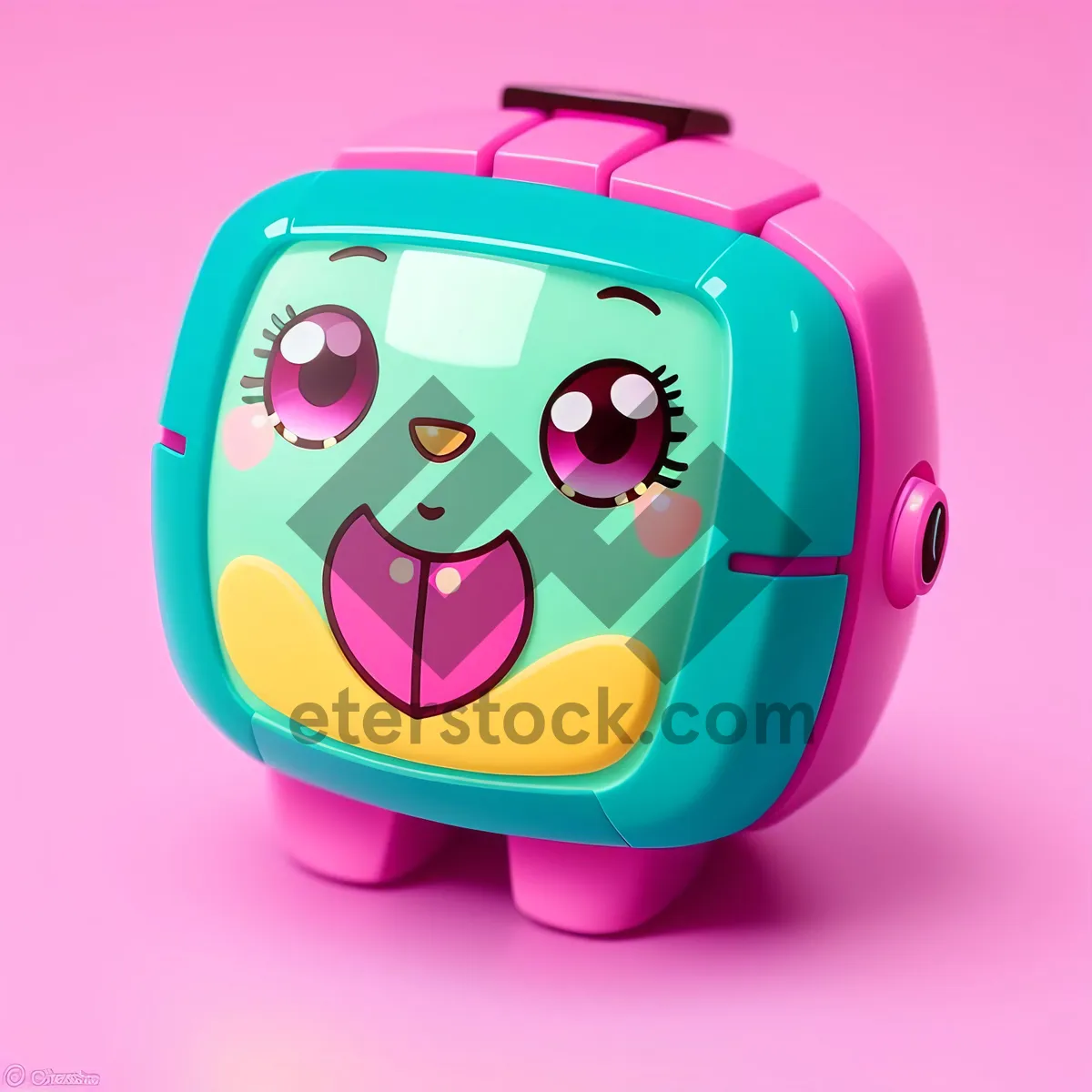 Picture of Cartoon piggy bank with coins and money