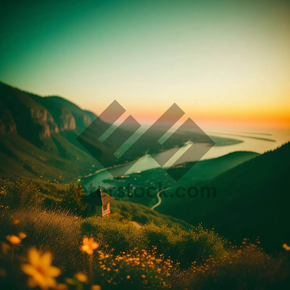 Picture of Vibrant Sunrise Over Majestic Mountain Landscape