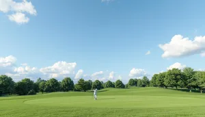 Idyllic Golf Course Landscape With Tree and Sun