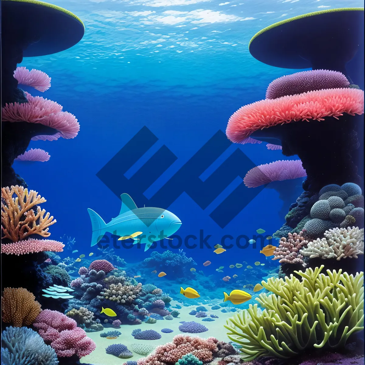 Picture of Colorful Coral Reef in Sunlit Deep Sea