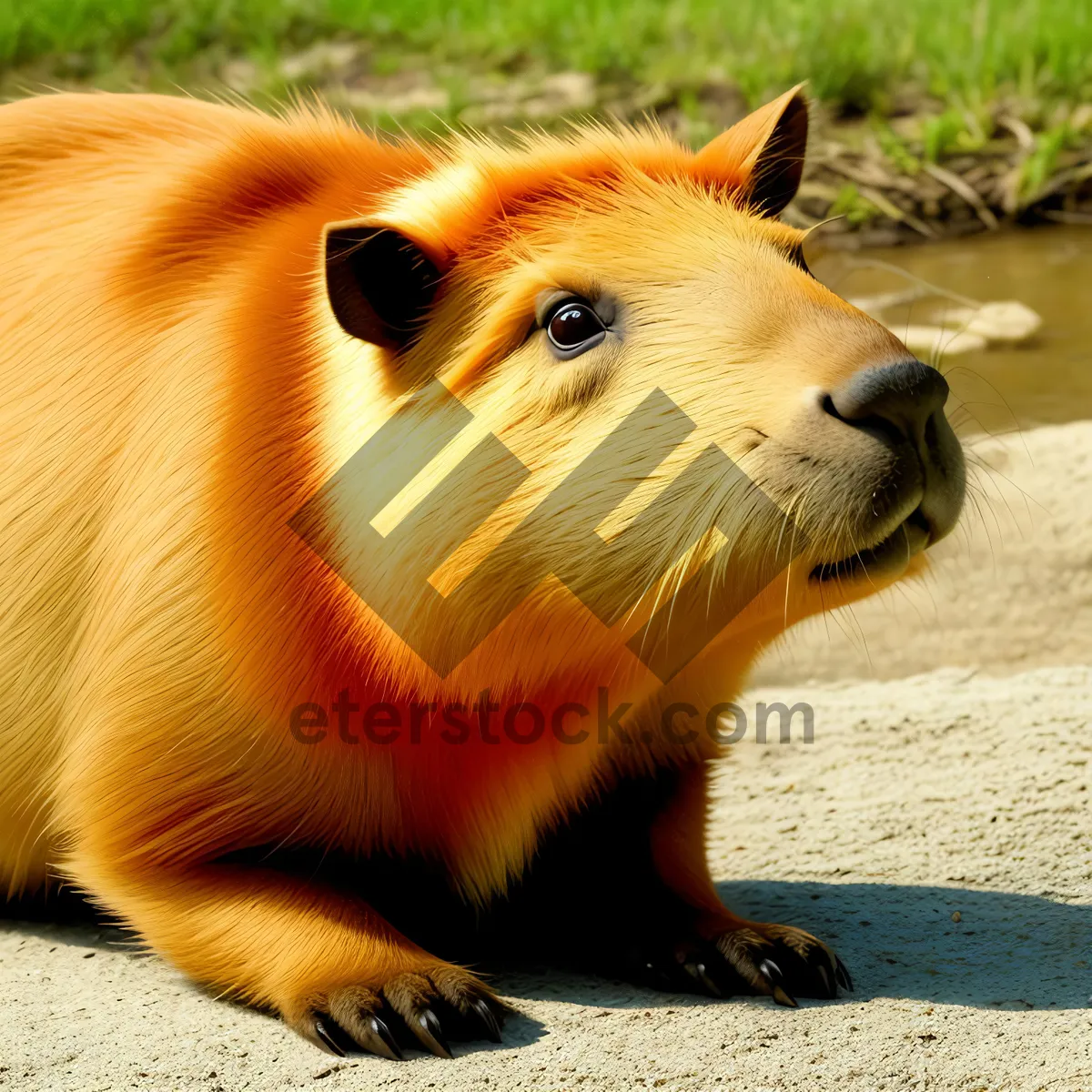 Picture of Cute Brown Guinea Pig in Wild Grass