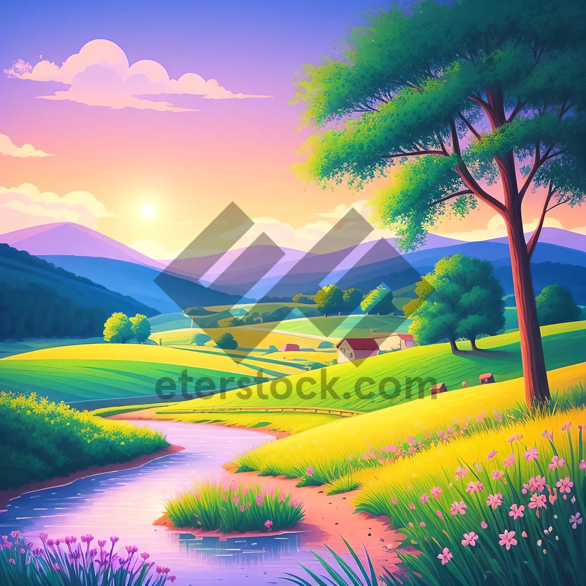Picture of Serene Horizon over Sun-Kissed Rural Meadow