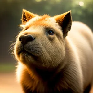 Adorable piglet with furry brown coat