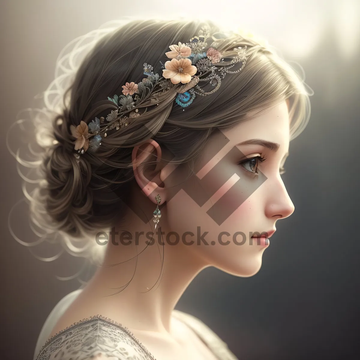 Picture of Fashionable Portrait: Attractive Princess with Elegant Hairstyle