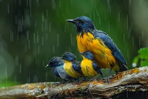 Yellow Macaw Perched on Tree Branch Close-Up Image