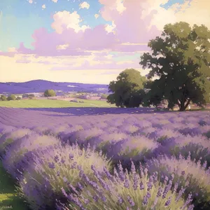 Colorful Lavender Field in Rural Countryside Landscape