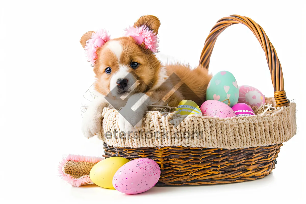 Picture of Cute Dog with Easter Egg Basket and Hamper