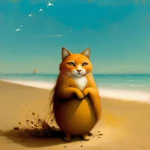 Curious Orange Kitty Enjoying Beach Day