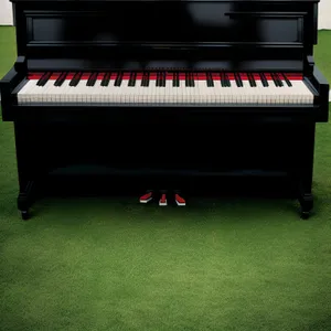 Black grand piano with music stool in elegant room