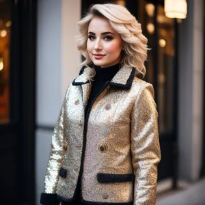 Smiling fashion model in stylish jacket pose