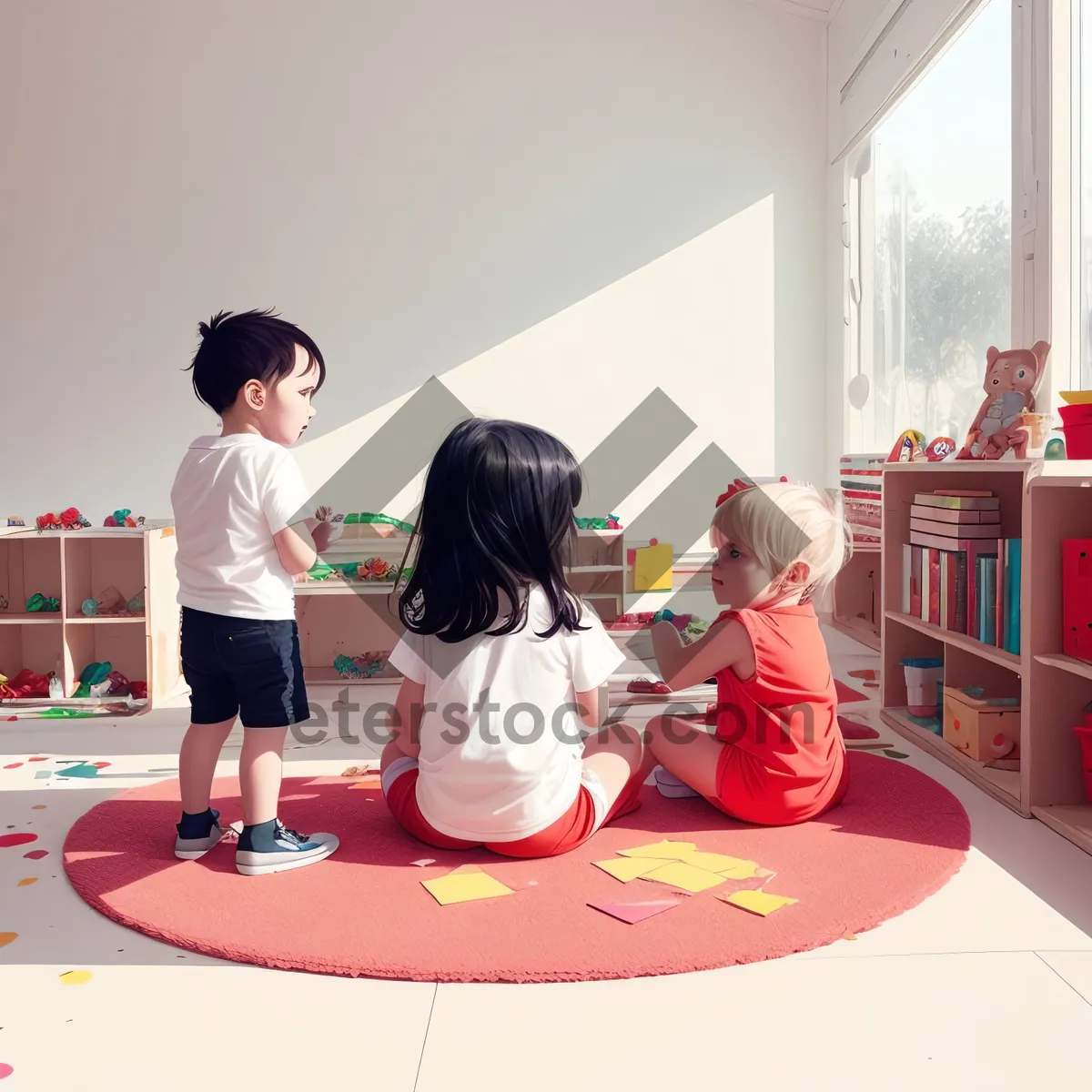 Picture of Smiling Teacher and Group of Students in Classroom