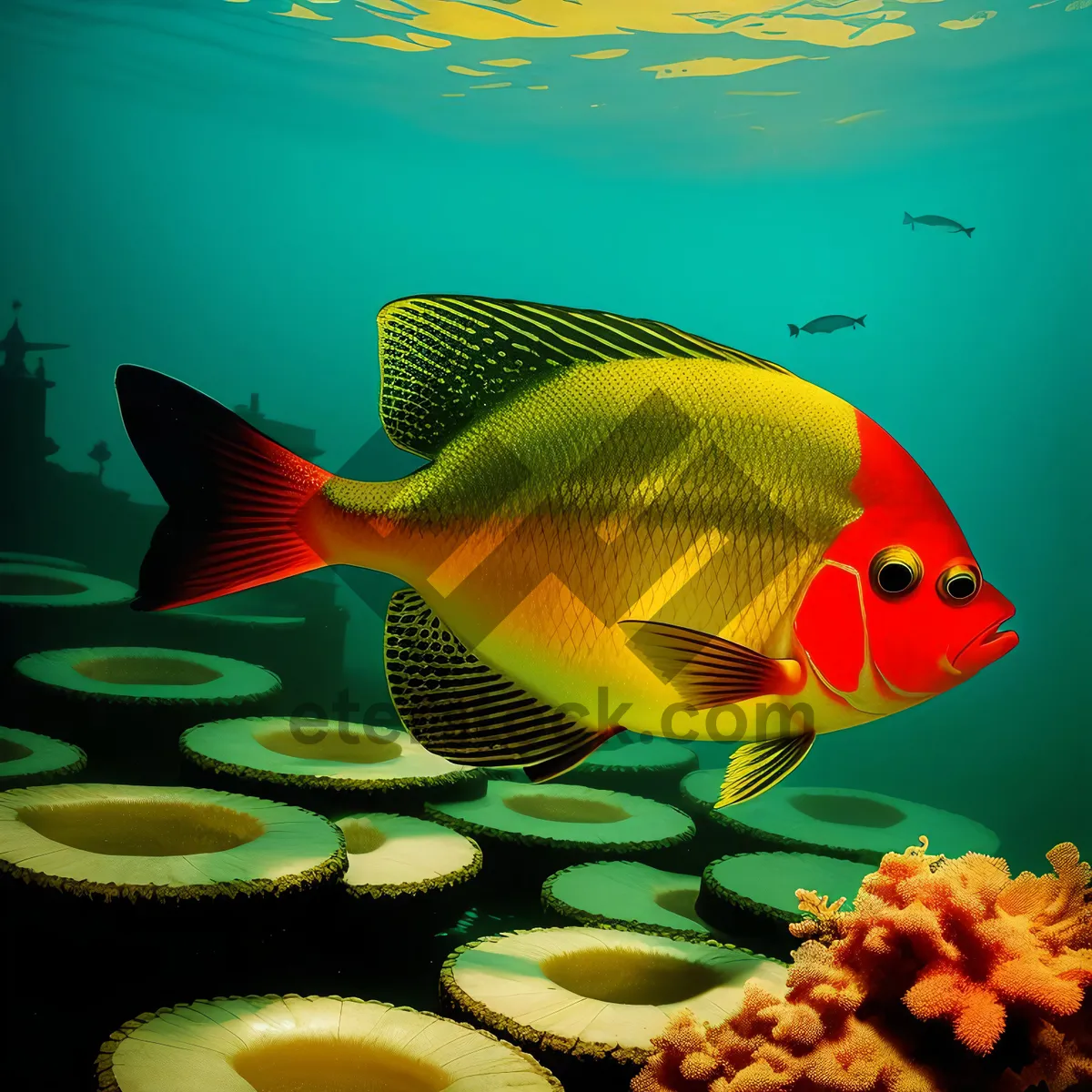 Picture of Colorful Goldfish Swimming in Aquarium