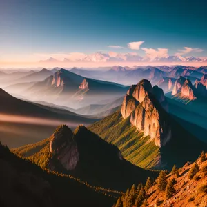 Grand Canyon Sunset: Majestic Valley and Mountain Landscape