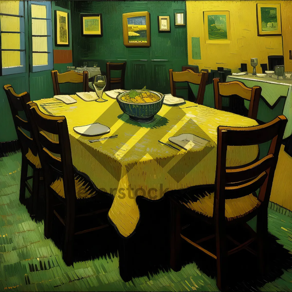 Picture of Modern restaurant interior design with wooden table and chairs.