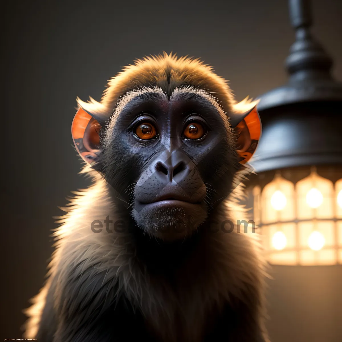 Picture of Primate Portrait: Playful Baby Macaque in Zoo.