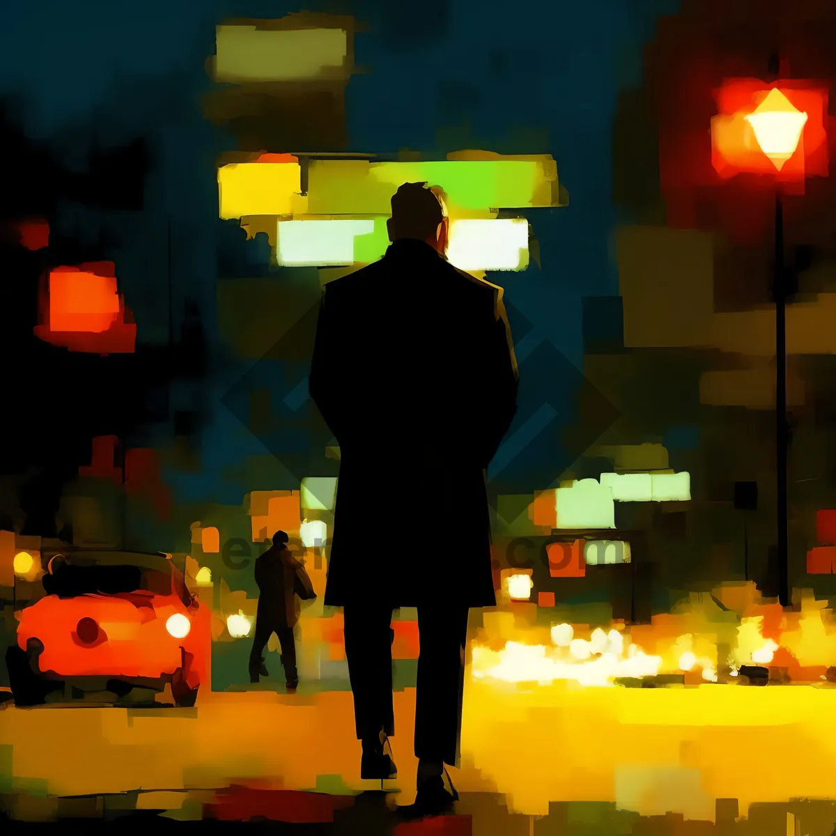 Picture of Silhouetted man holding pumpkin lantern at illuminated stadium