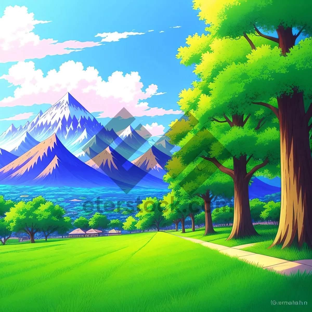 Picture of Serene Summer Meadow Underneath Azure Sky