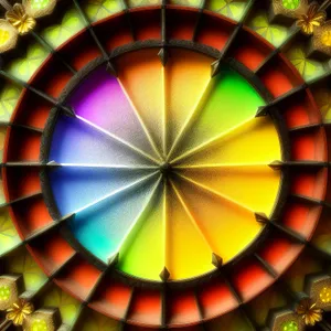 Colorful Fractal Pinwheel Design with Yellow Circle Texture