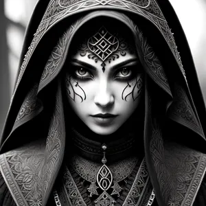 Glamorous Lady in Black Cloak: Alluring Fashion Portrait.