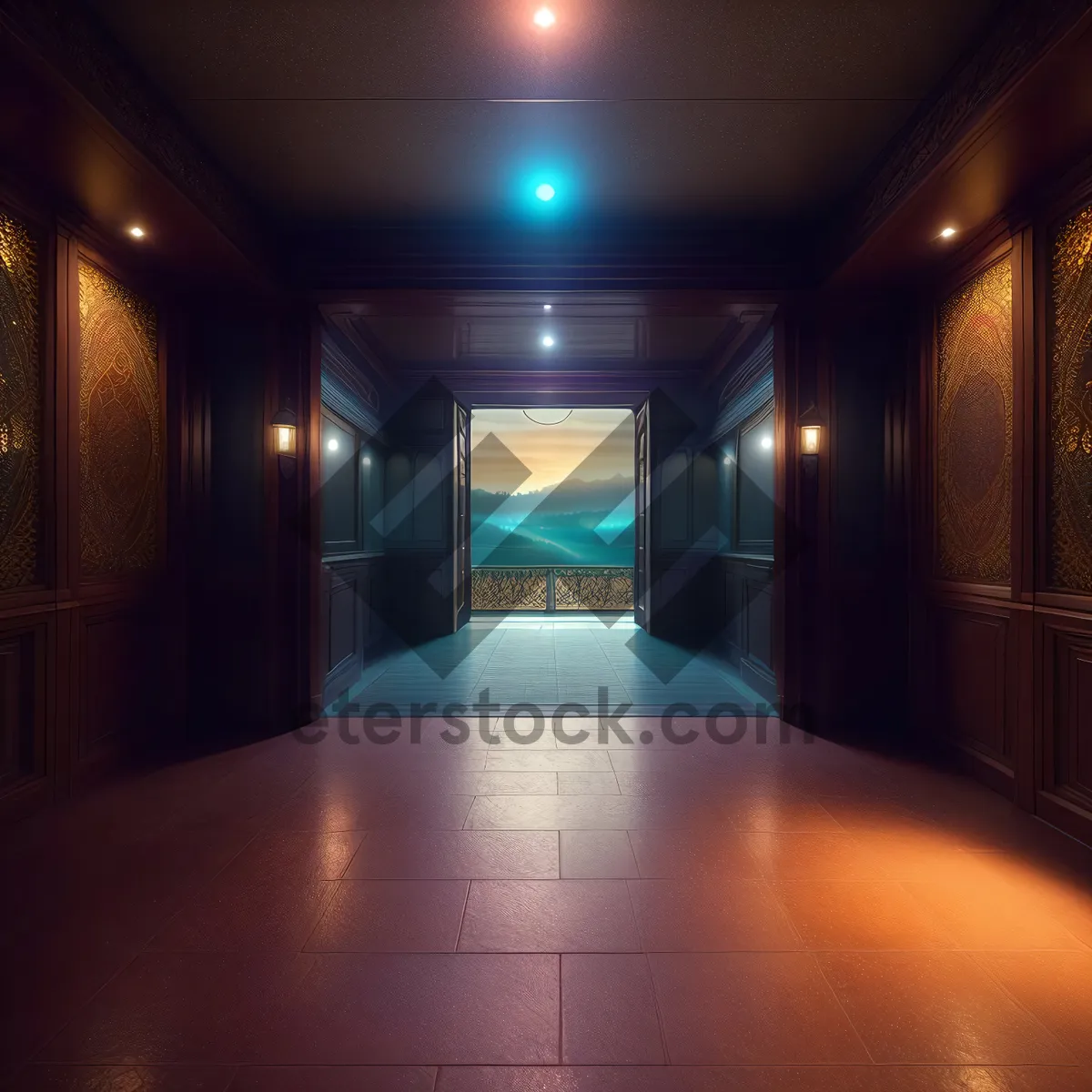 Picture of Modern City Basement Interior: Illuminated Hallway