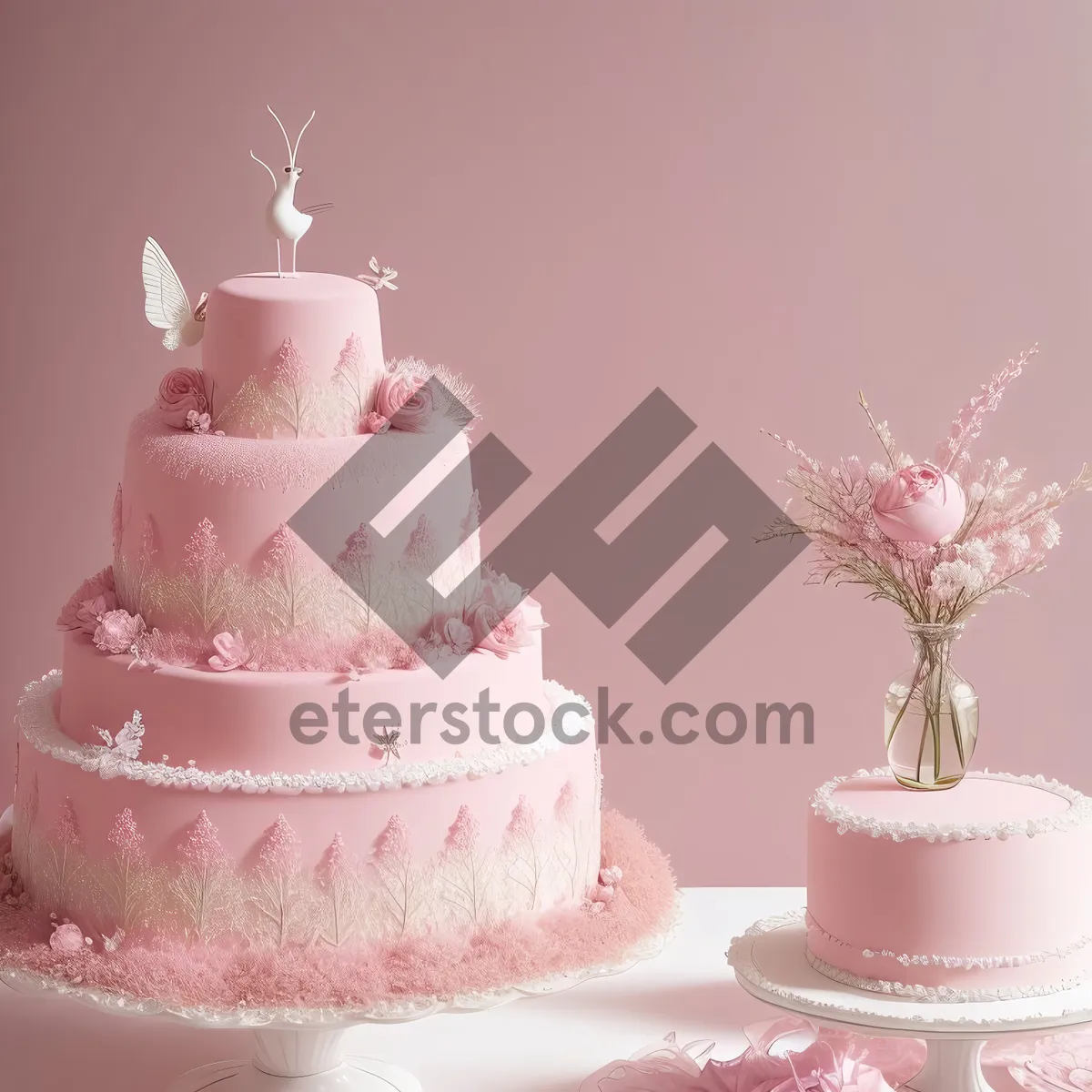 Picture of Floral Celebration Cake: Pink & Cream Delight