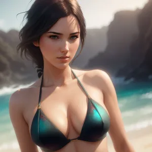 Seductive Beachwear: Attractive Model Showcasing Sexy Swimsuit