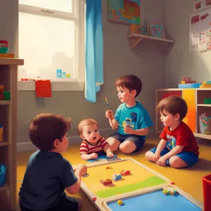 Smiling teacher with diverse classroom group